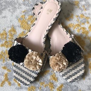 H&M Pom Pom raffia slide sandals